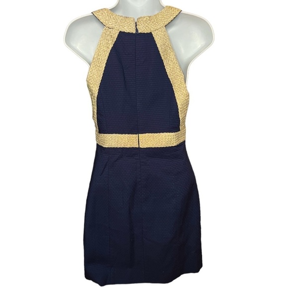 Lilly Pulitzer Eliana True Navy Braided Gold Cocktail Shift Dress - Picture 3 of 13